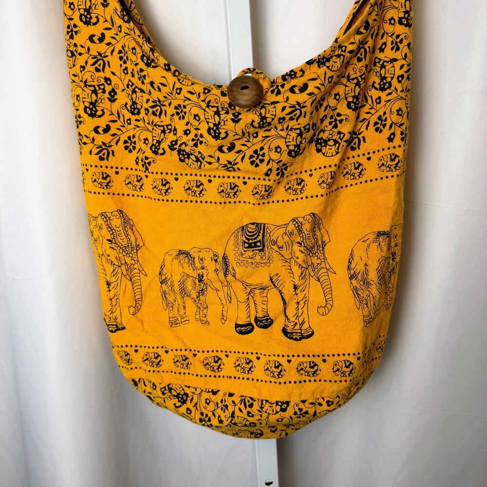 Boho Yellow Elephant Print Crossbody Bag - Casual Sling Purse